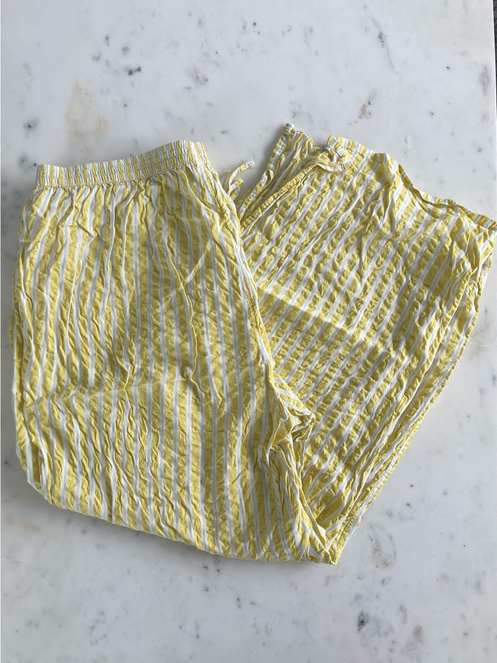 Aerie Yellow and White Striped Seersucker Pants